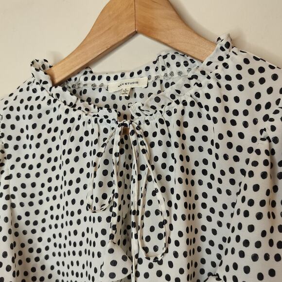MAx Studio Polka Dot Blouse Flutter Sleeve Tasseled - Picture 5 of 9
